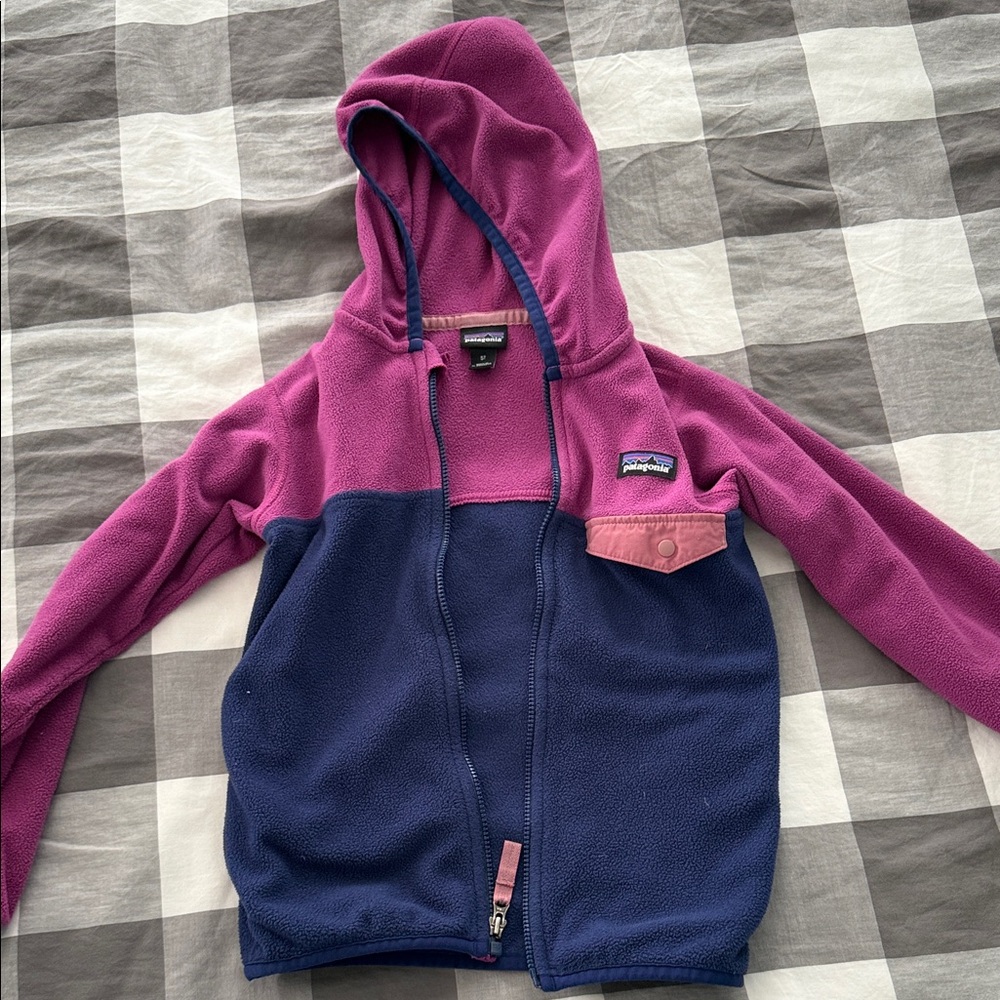 Patagonia Kids' Fleece Hoodie - Purple and Navy micro d fleece snap